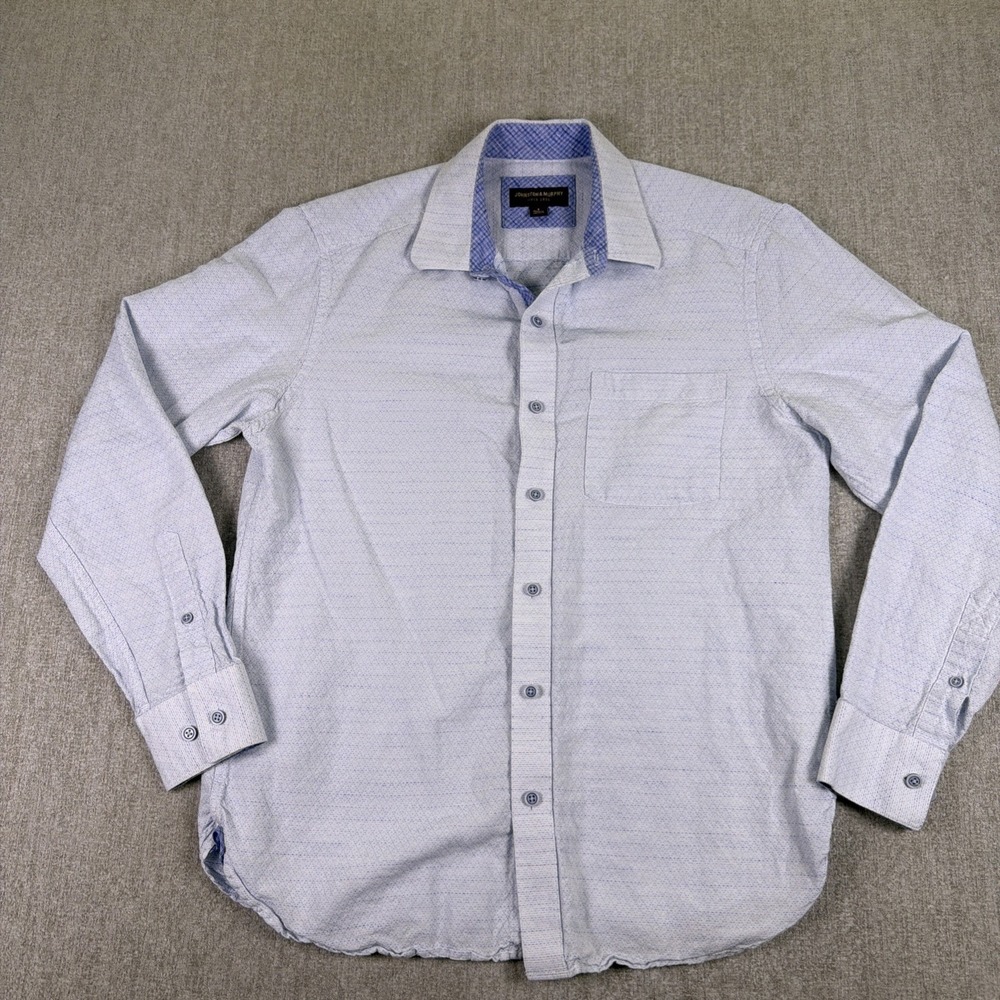 Johnston & Murphy Shirt Mens Small Blue Dash Long Sleeve Button Up Linen Cotton